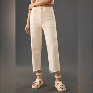 Mother Patch Pocket Private Ankle Fray Pants Size 25 Creampuffs Ivory High Rise